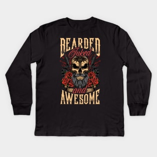 Bearded Inked And Awesome Badass Dad Kids Long Sleeve T-Shirt